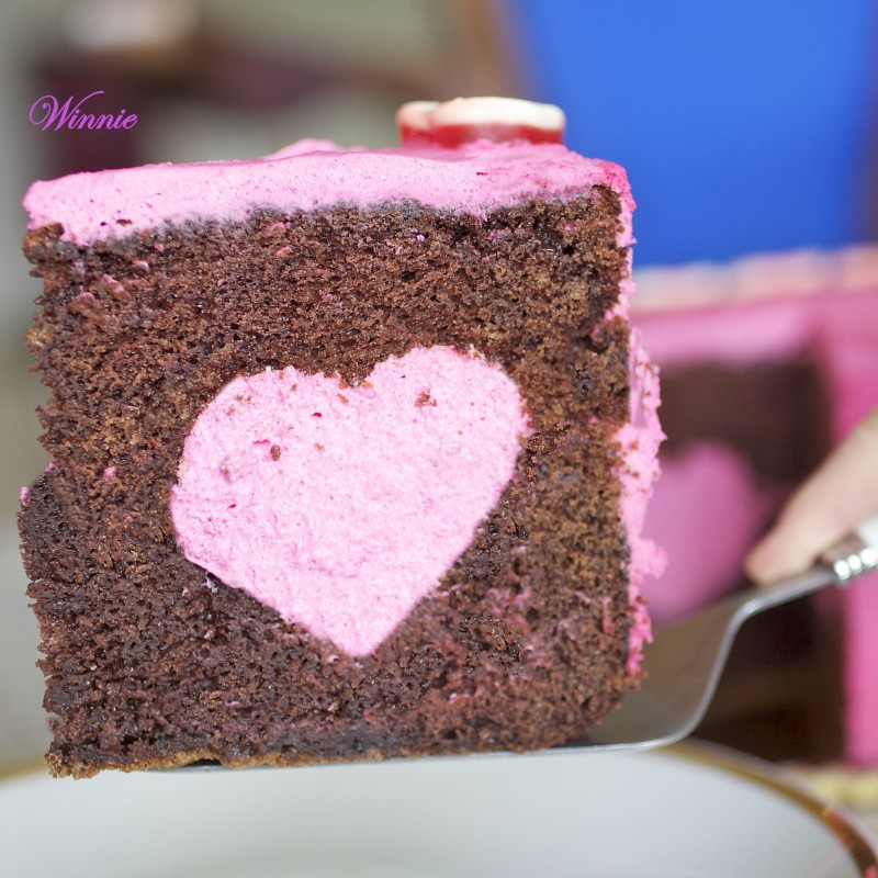Chocolate Cake with Strawberry Mousse Heart