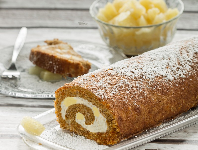Carrot Cake Swiss-Roll with Pineapple Cream-Cheese