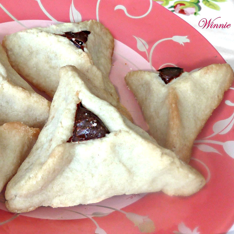 Hamantashen - unique shortbread cookies, filled with chocolate