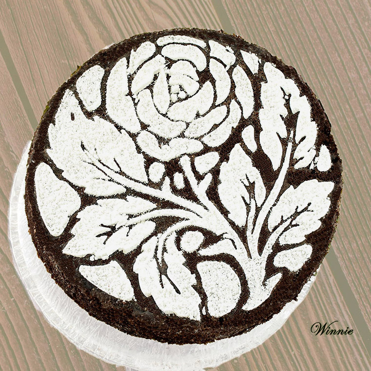Honey Chocolate Cake, decorated with flower-pattern
