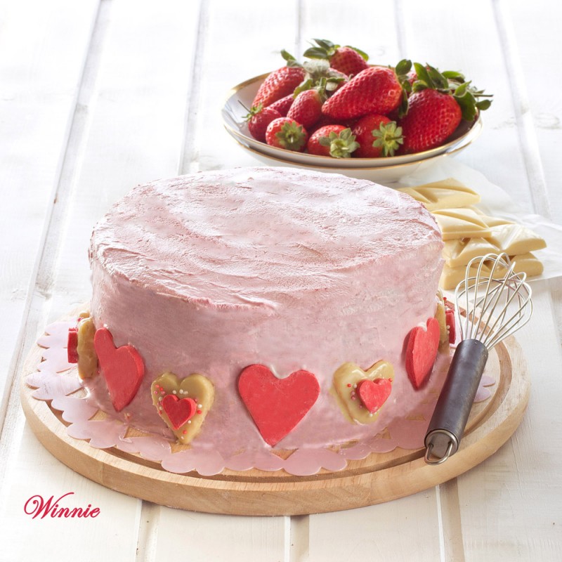 White Chocolate Mud Cake with layer of Strawberry Cheesecake