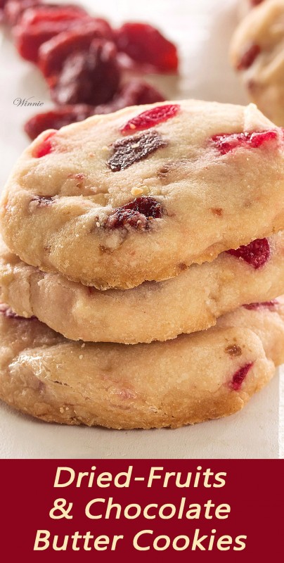 Butter Cookies with dry Cherry, Raspberry and Chocolate