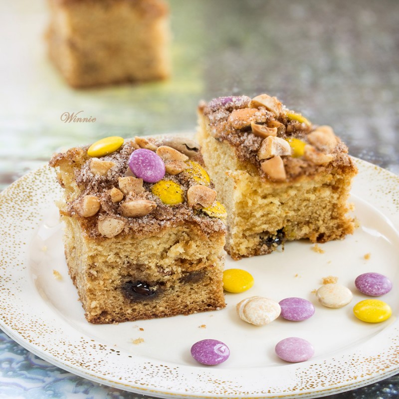 Cinnamon Coffee Cake with Nuts and M&M