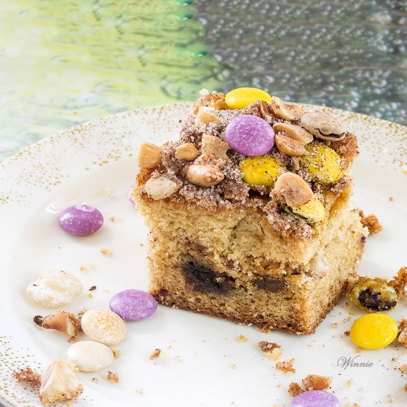 Cinnamon Coffee Cake with Nuts and M&M