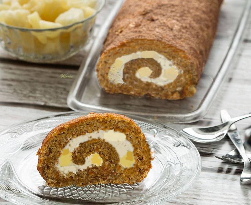 Carrot Cake Swiss-Roll with Pineapple Cream-Cheese